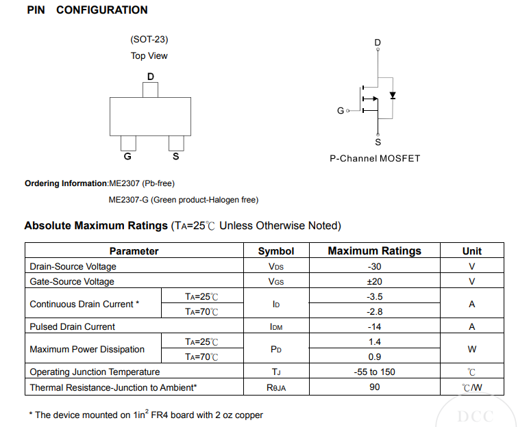 臺(tái)灣松木P溝道ME2307/ME2307-G mos管產(chǎn)品規(guī)格書(shū)